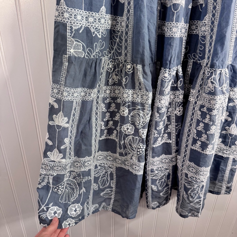 Anthropologie Maeve Ariadne Embroidered Maxi Skirt Blue & White Size XS - Picture 6 of 13